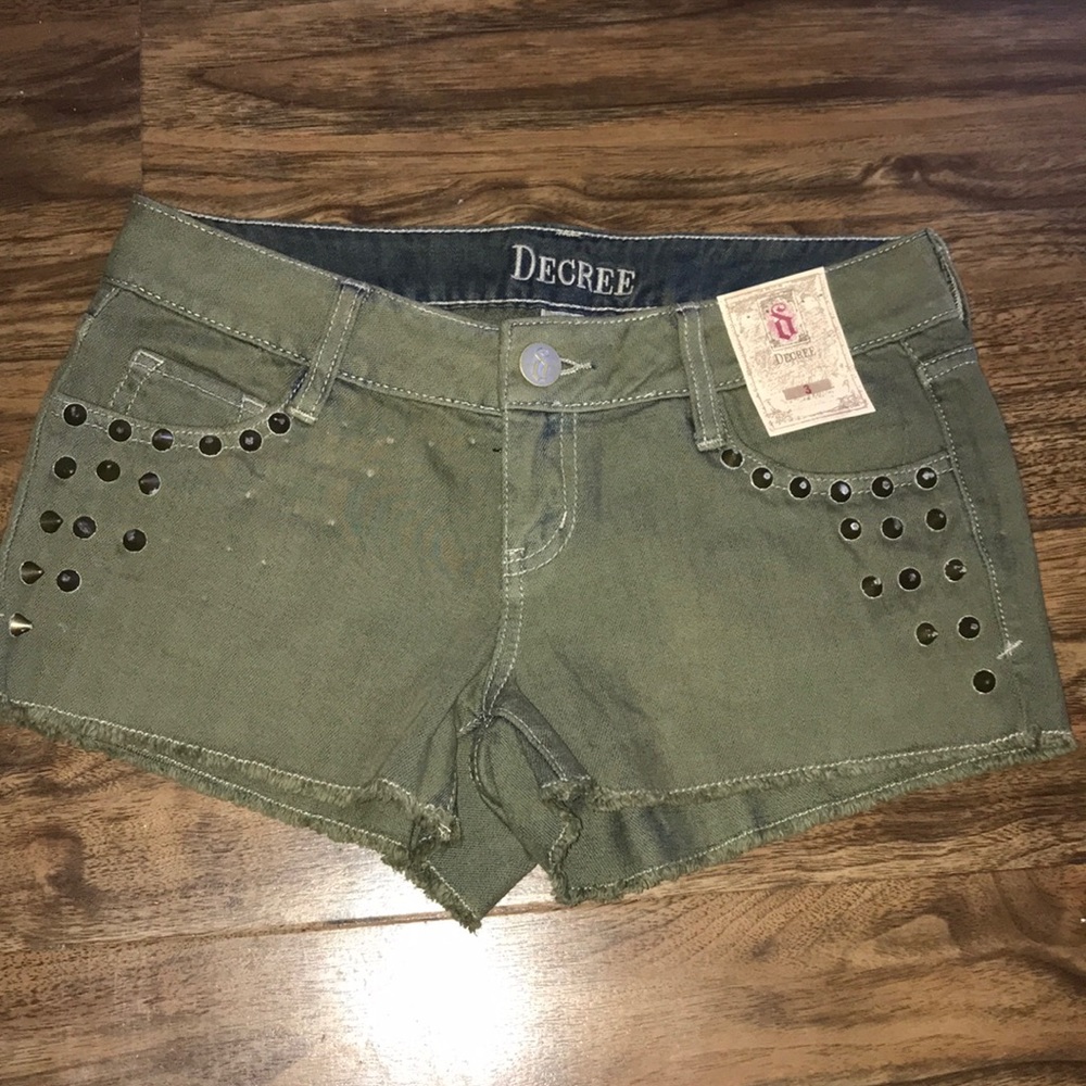 Studded army green shorts